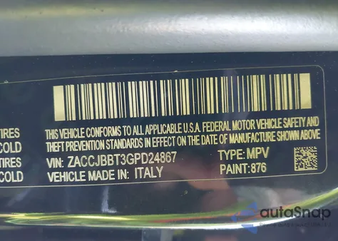 2016 Jeep Renegade Justice from USA, damaged, VIN ZACCJBBT3GPD24867